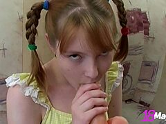 Hot girls with pigtails receive the hard sausages