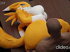 Renamon and her father engage in sexual activity in her workplace office