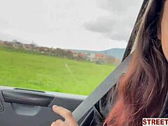Hitchhiking slut gets her pussy pounded on a car hood