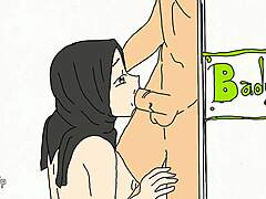 Indonézska kreslená dievčina dostáva animovaný orálny sex a výstrek