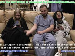 דוקטור טמפה מכנסיים את המטופלת ג'ייסמין רוז והאחות אווה סרן בסרטון POV עבור girlsgonegyno com