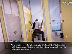 En 18-årig college-tenåring med en stram fitte blir creampie på et offentlig toalett i del 5 av Waifu Academy-videoen