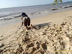 Shaved pussy and bald pussy get fucked hard on the beach