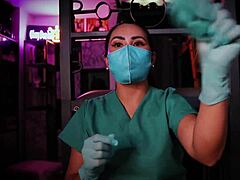 Latex-clad nurse gives an ASMR experience