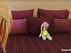 Emma, eine blonde Futanari, in Aktion mit Dolly in unzensiertem 3D-Gameplay