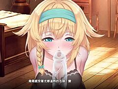Yuna's eerste seksuele ontmoeting in een spel met een kerkerthema met een strakke en bevredigende pijpbeurt